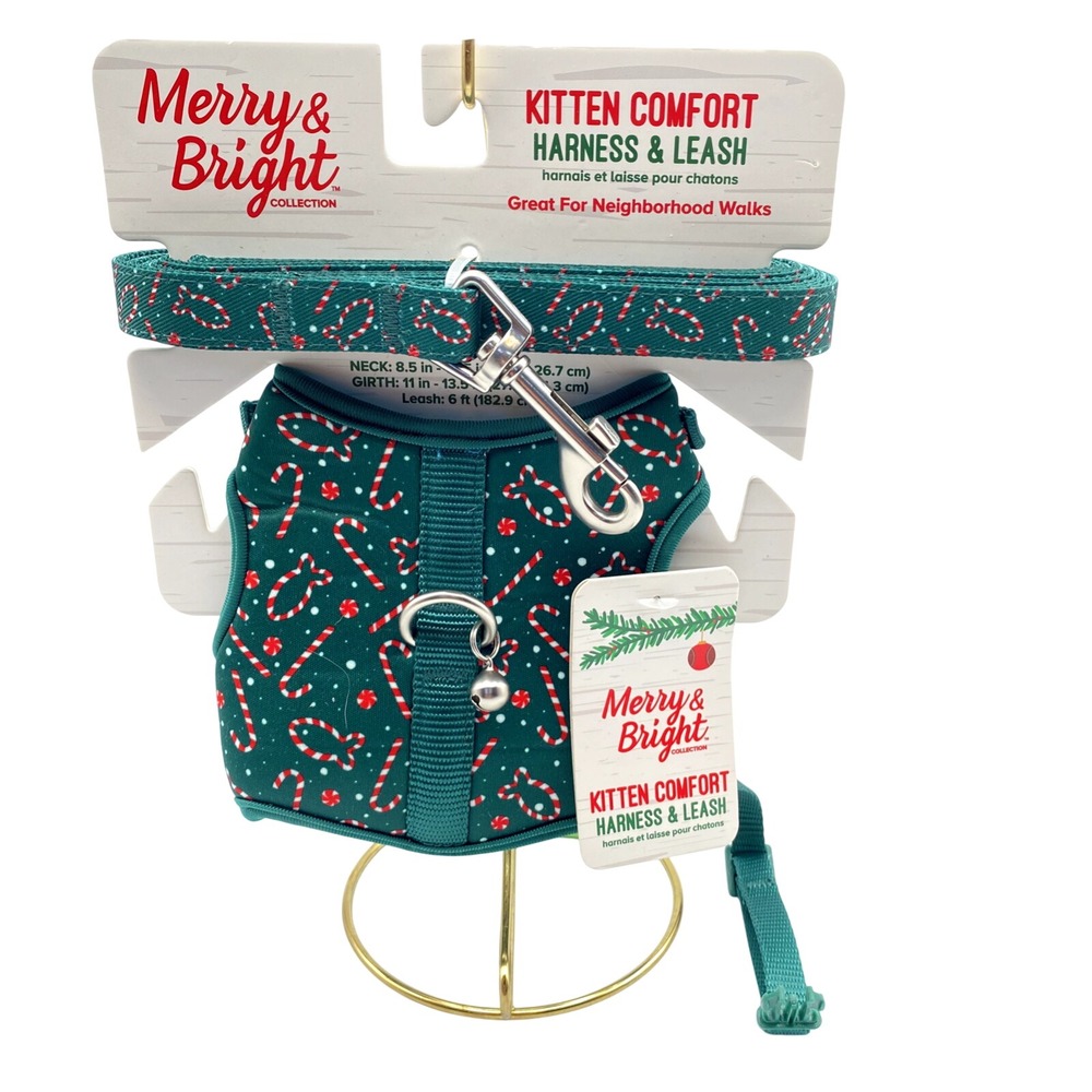 Merry & Bright Cat Kitten Comfort Vest Harness & Leash 2 Piece Christmas Holiday